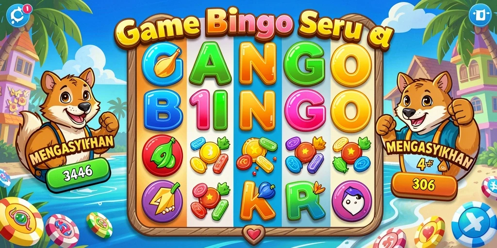 Tampilan gameplay utama dari game Bingo yang seru dan penuh warna.