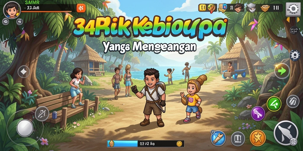 Screenshot gameplay di 34R yang menunjukkan interaksi antar karakter dalam simulasi.