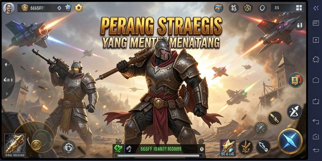 Screenshot menunjukkan pertempuran strategis di 666FF.