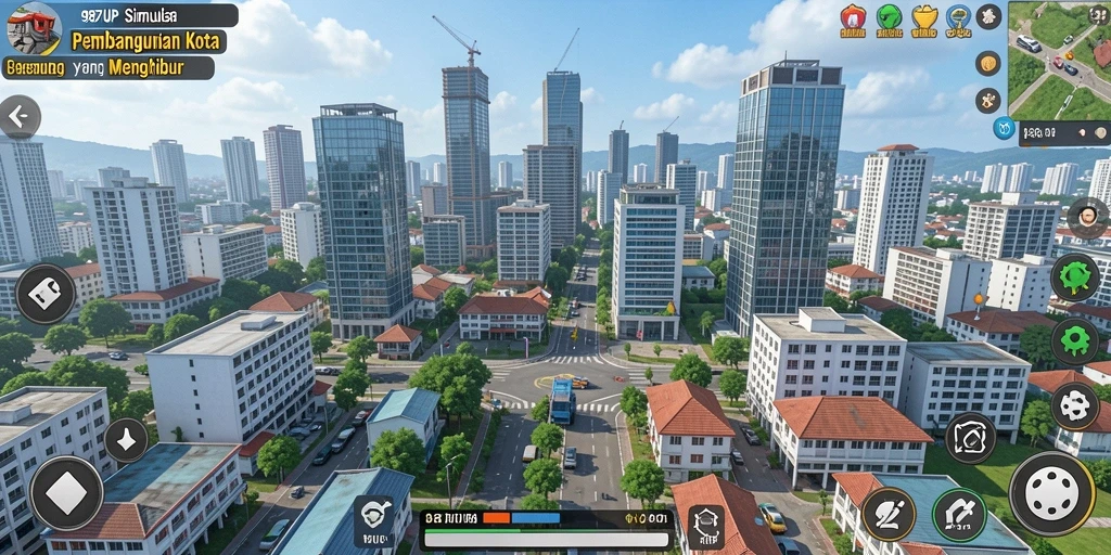 Tampilan gameplay 987UP dengan berbagai pilihan bangunan yang menarik.