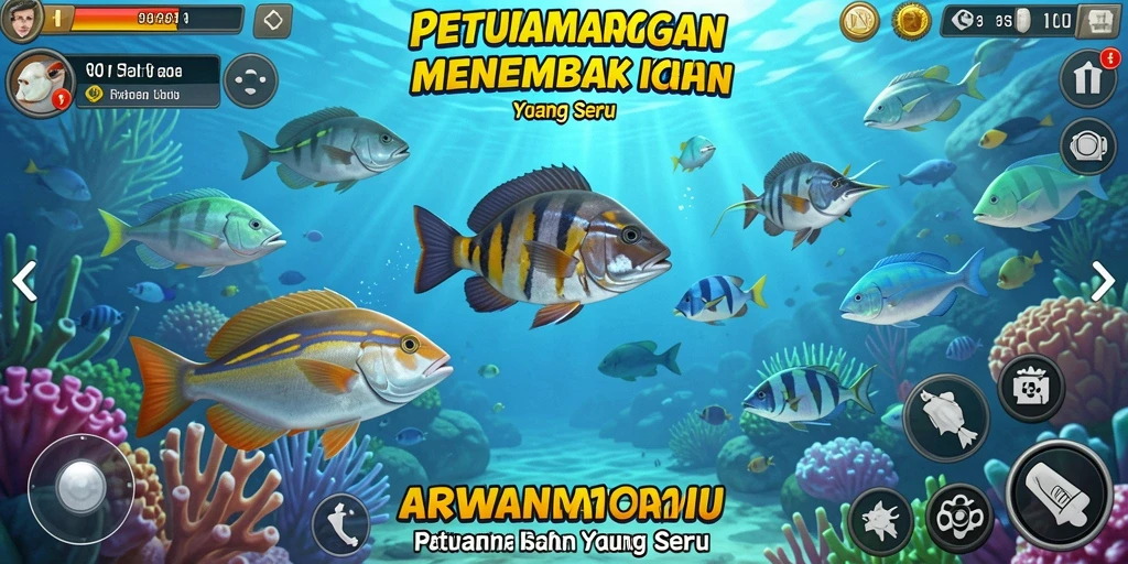 Tampilan gameplay ARWANATOTO dengan aksi menembak ikan yang seru.