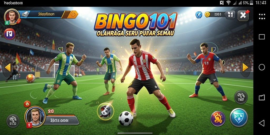 Tampilan gameplay seru dalam aplikasi BINGO101 dengan elemen olahraga.