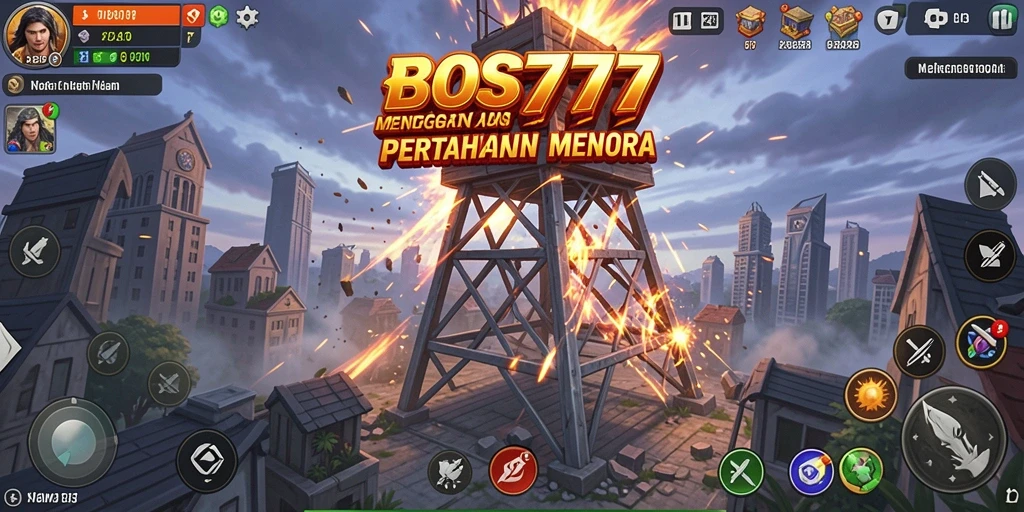 Screenshot BOS777 menampilkan pertempuran menara yang intens dan strategi cerdas.