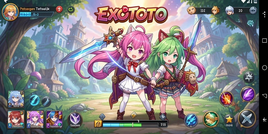 Tampilan gameplay EXOTOTO yang penuh warna dan menarik.