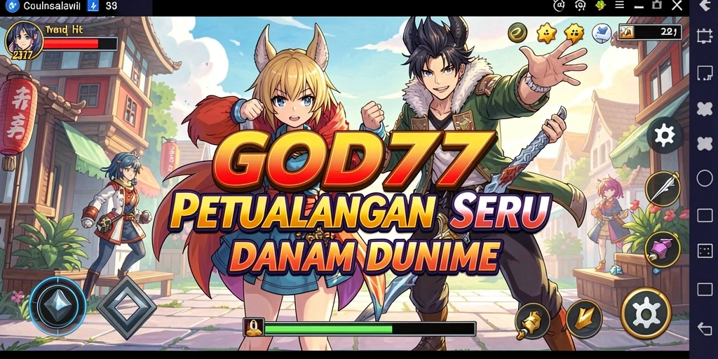 Screenshot utama GOD77 menampilkan karakter Anime dalam aksi pertarungan.
