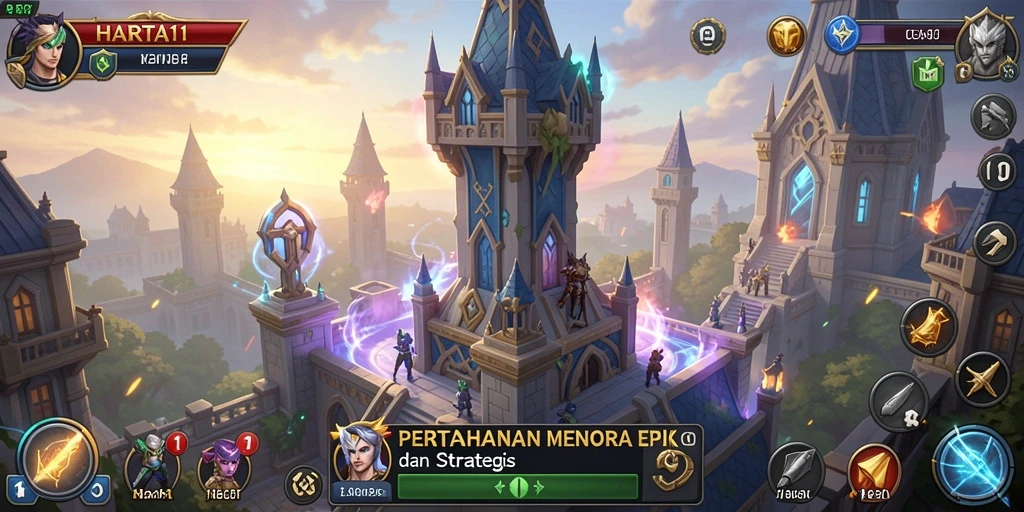 Screenshot HARTA11 menampilkan pertarungan menara yang intens.