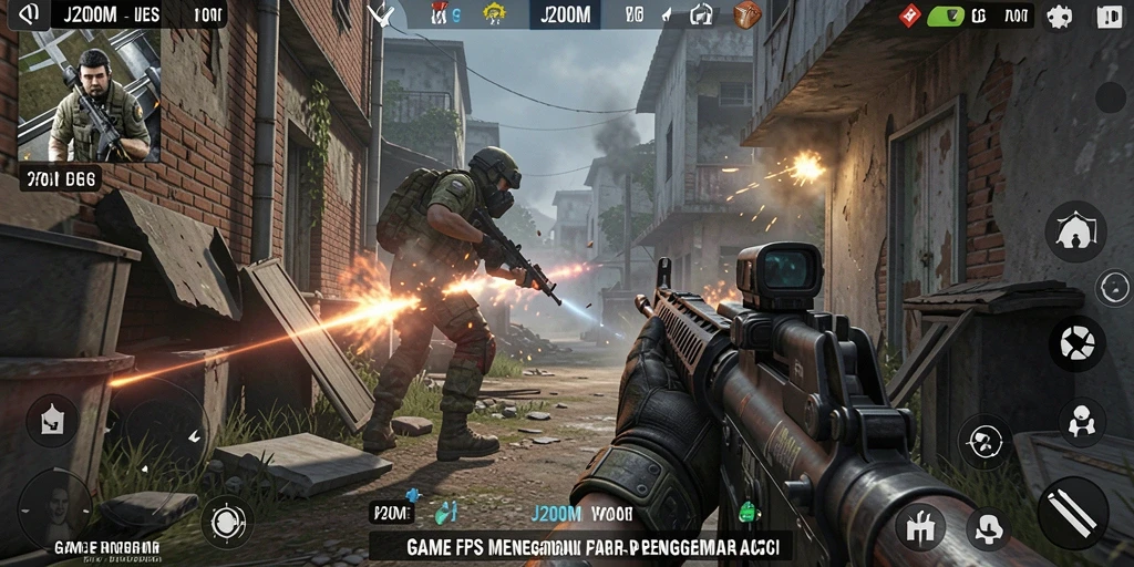 Screenshot gameplay <strong>J200M</strong> menunjukkan aksi menembak yang intens dan mendebarkan.