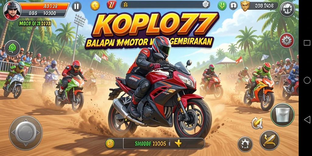 Tampilan seru gameplay KOPLO77 dengan balapan motor yang mendebarkan.