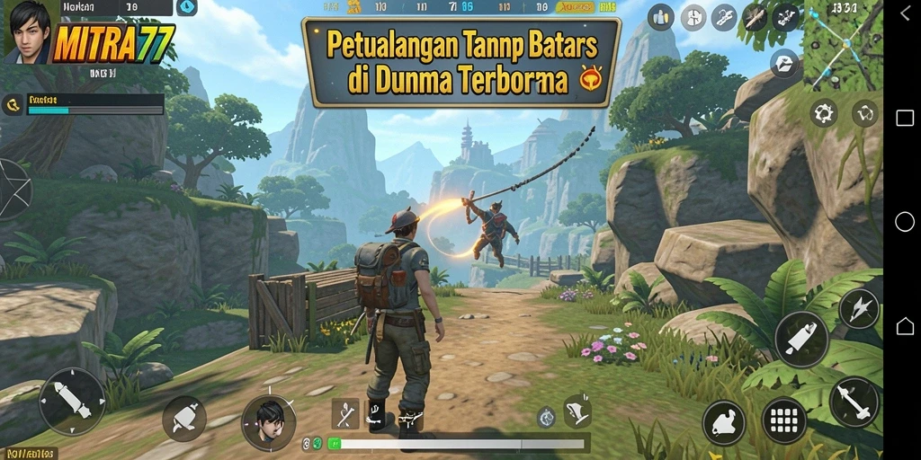 Screenshot gameplay MITRA77 menampilkan eksplorasi dunia Open World yang mengagumkan.