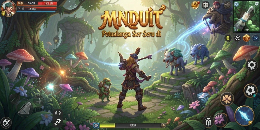 Tampilan gameplay <strong>MNDUIT</strong> dengan karakter menjelajahi dunia fantasi.