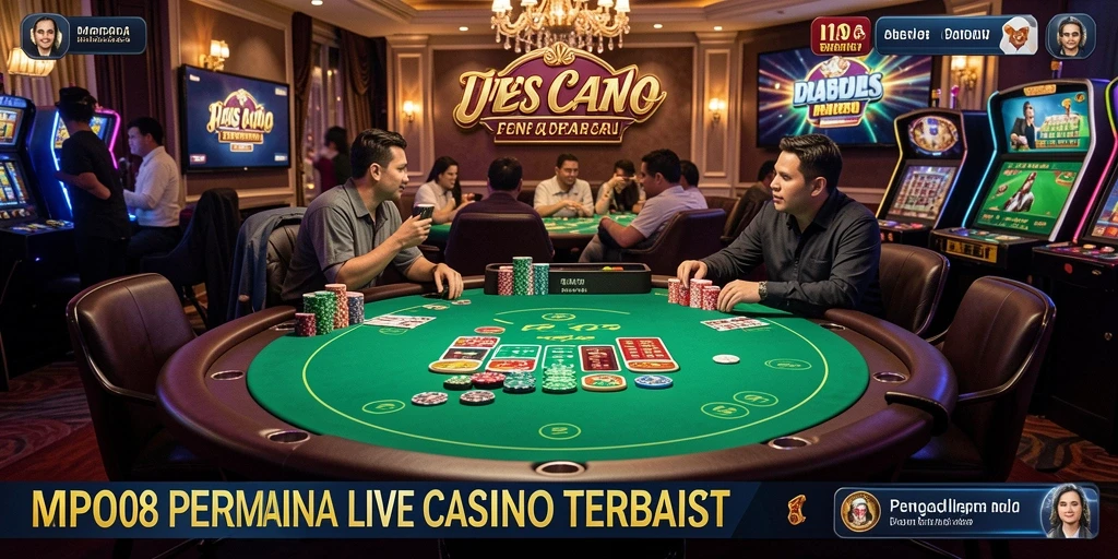 Tangkapan layar MPO08 menampilkan dealer profesional dan permainan Live Casino yang dinamis.
