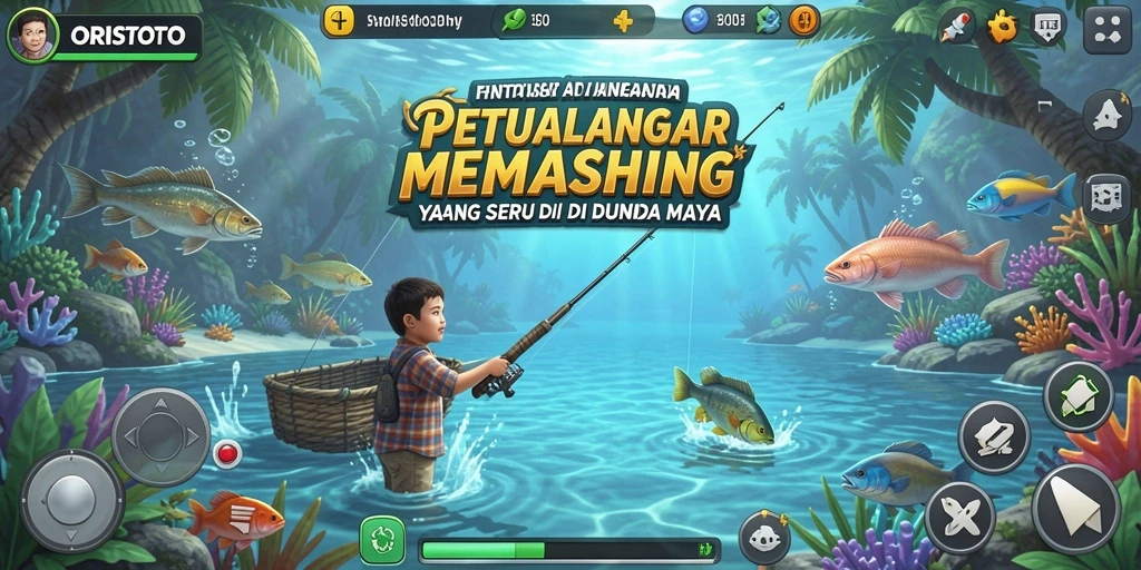 Tampilan gameplay ORISTOTO dengan aksi memancing yang seru.