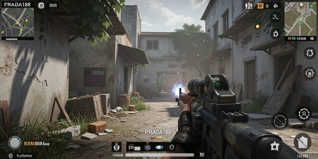 Screenshot gameplay PRADA188 yang menunjukkan aksi tembak-menembak intens.