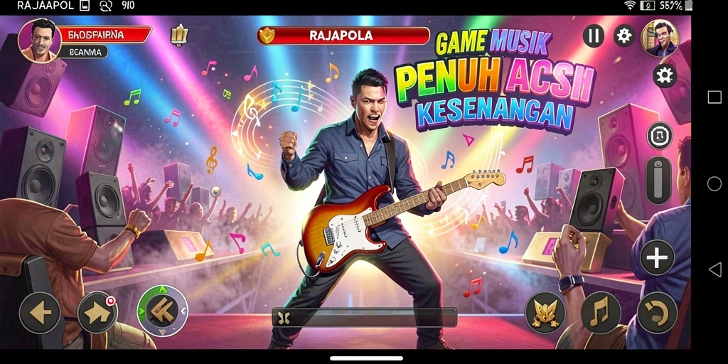 Tampilan gameplay seru dan interaktif dari RAJAPOLA, penuh dengan musik.