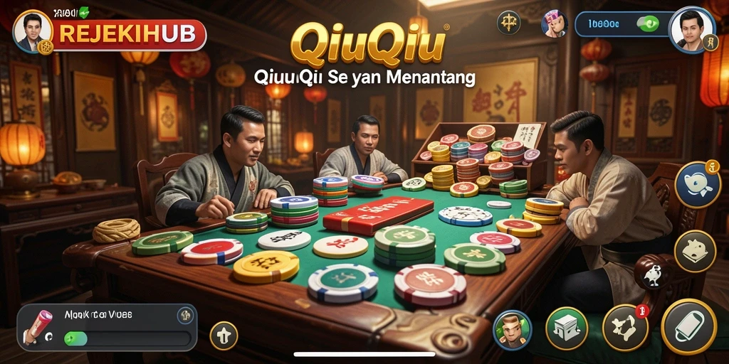 Screenshot utama menunjukkan gameplay seru QiuQiu di REJEKIHUB.