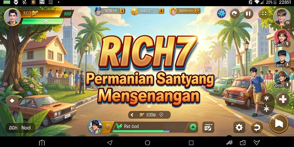 Tampilan gameplay RICH7 yang ceria dan penuh tantangan.